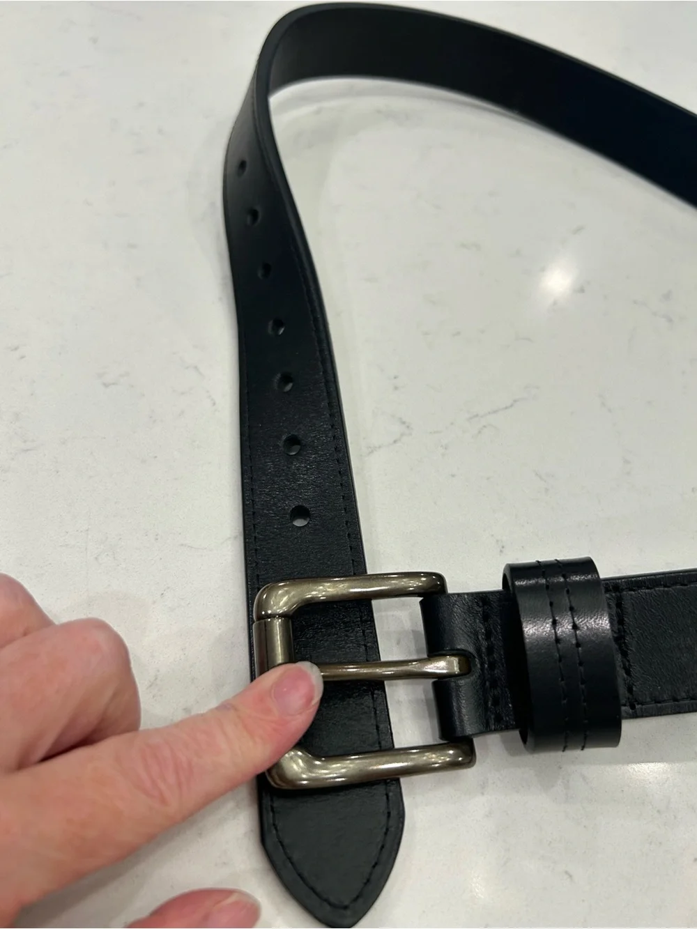 Duluth Trading Co Black Leather Belt with Brushed Metal Buckle